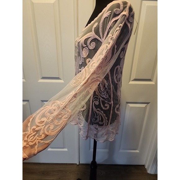 Express Sheer Mesh Embroidered Lace Top L Pink Festival Romantic Ballet‎ Fairy - Picture 2 of 10